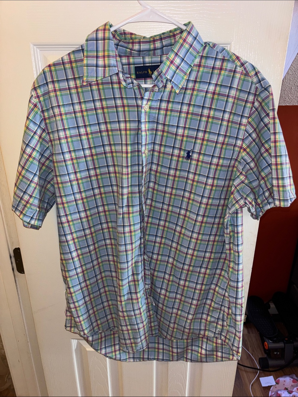 Ralph Lauren Men’s Short-Sleeve Plaid Button-Up Shirt - Light Blue/Green